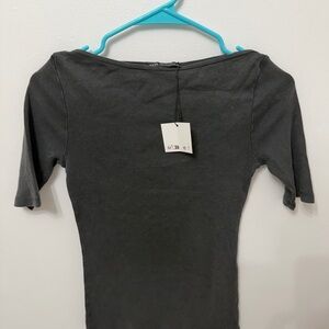 Zara Black Boatneck Short Sleeve Top